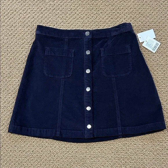 Urban Outfitters Navy Blue A-Line Velvet Mini Skirt Medium Patch Pockets - Picture 1 of 14